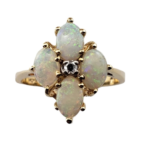 14 Karat Yellow Gold Opal and Diamond Ring Size 6.75 #15965